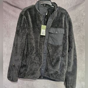 Men's Faux Fur Sherpa Button Down Jacket Large
